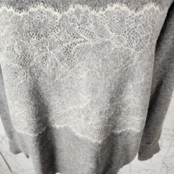 J. Crew Gray Wool Blend Lace Panel Crewneck Sweater - Picture 2 of 6
